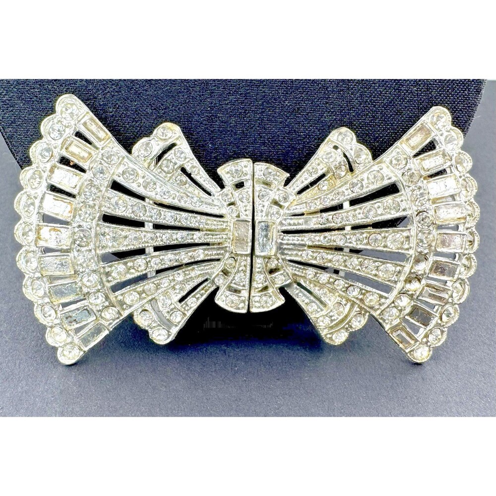 Antique VOC Art Deco Rhinestone Sash Belt Buckle 1920s 1930s Signed Two Piece